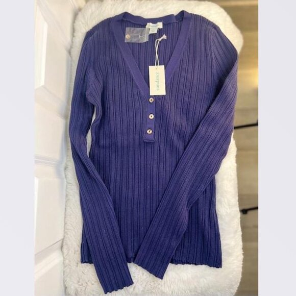 Averie Organic Cotton Rib Henley in Navy/Purple from Sundance - Size Small - NWT - Picture 2 of 5